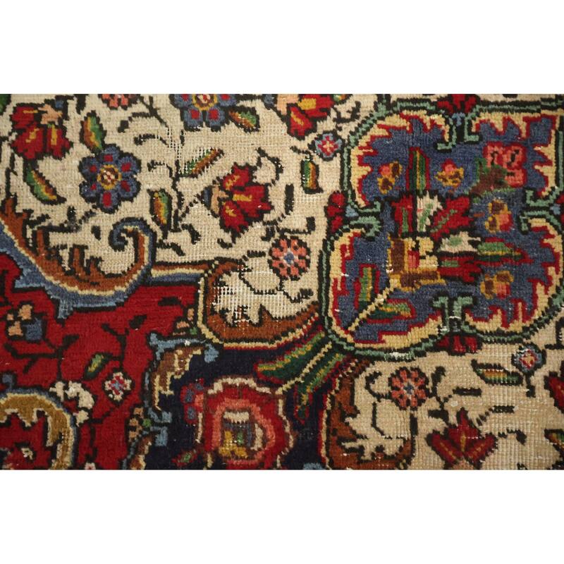 Hand Knotted Oriental 100% Wool Carpet Traditional Floral Red Tabriz Area Rug - 11' 0'' X 7' 10''