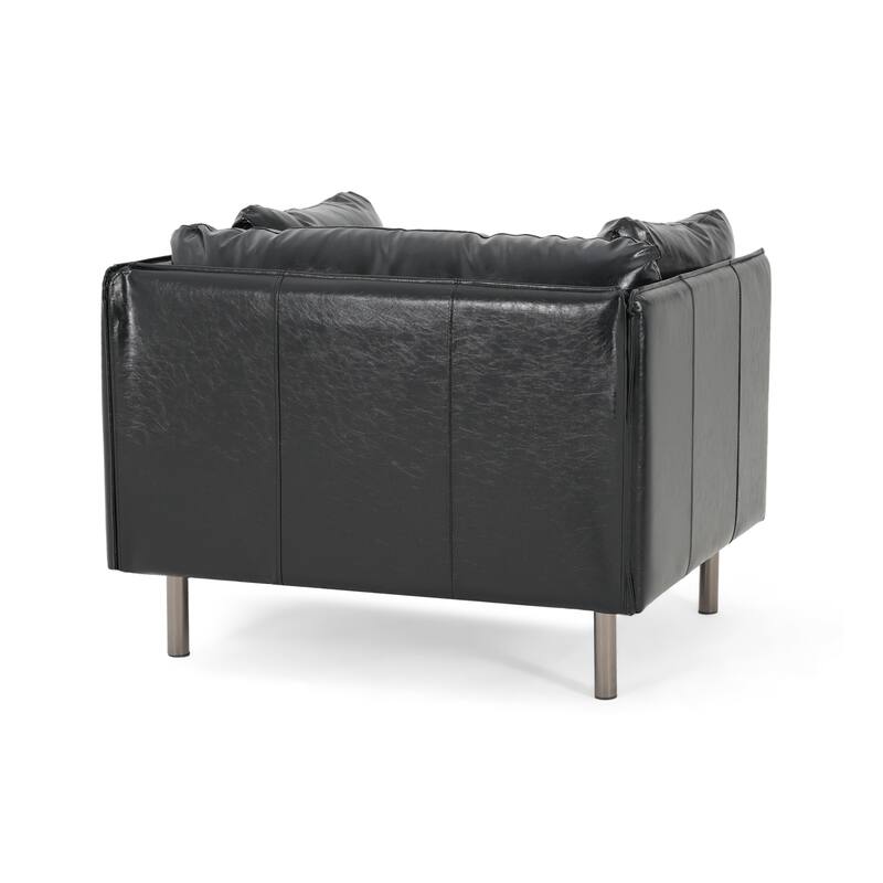 39" Vintage Black Faux Leather Lounge Chair with Polyester and PU Leather Upholstery, Solid Wood Frame and Steel Legs