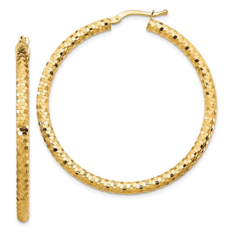 Curata 14k Yellow Gold Sparkle Cut Hoop Earrings - 43.86x43.18mm