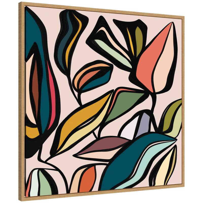 Kate and Laurel Fanciful Ficus SQ Expansion by Alicia Bock Framed Canvas Wall Art Print - 30 x 30 - Natural