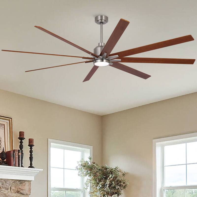 YUHAO 84 In. Indoor/Outdoor Modern Industrial Large Windmill Aluminum Blade Ceiling Fans With Lights, Quiet DC Motor and Remote