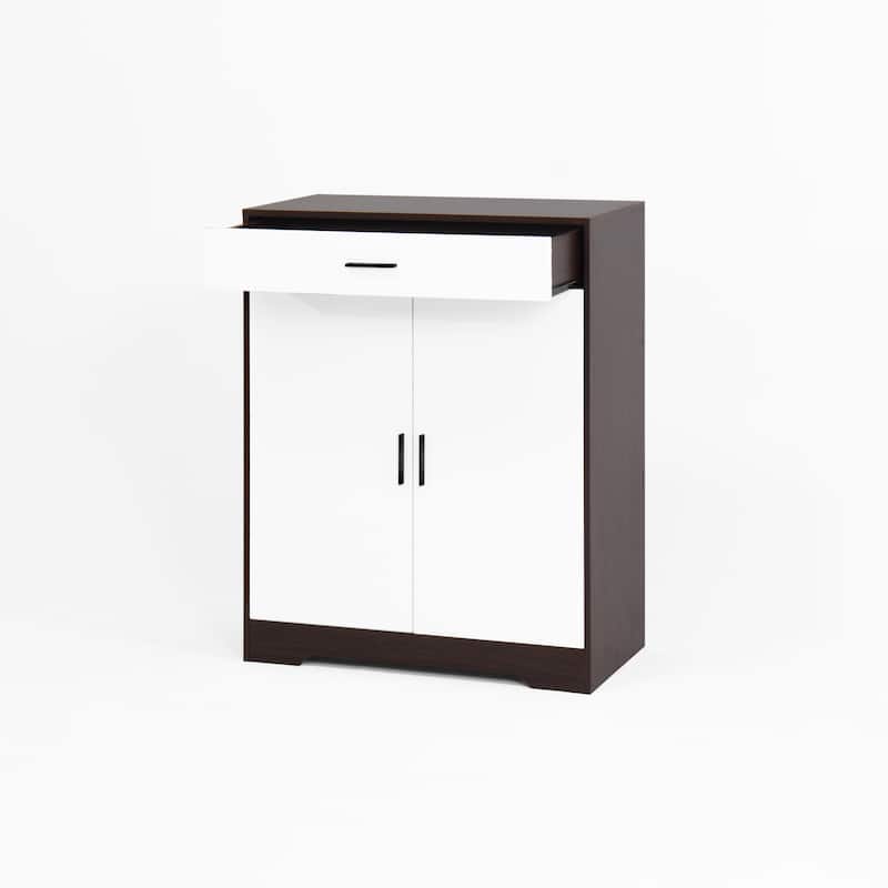 Freestanding Wooden Shoe Cabinet, 4-Tier Shoe Rack Organizer, Shoe Cabinet with Drawer, 2 Door & Adjustable Shelves