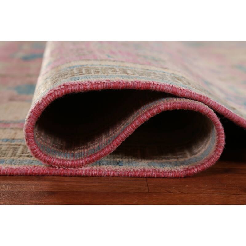 Hand Knotted Oriental 100% Wool Carpet Transitional Geometric Pink Oushak Area Rug - 7' 0'' X 5' 4''