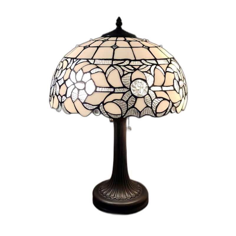 23-inch Vintage Two Light Metal Table Lamp with White Shade - 12” x 21” x 23” - Dark-Brown-White