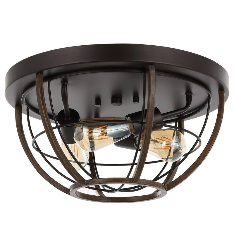Liam 15.75" 3-Light Rustic Farmhouse Iron LED Flush Mount, Wood Finished/Oil Rubbed Bronze by JONATHAN Y - 3 Light