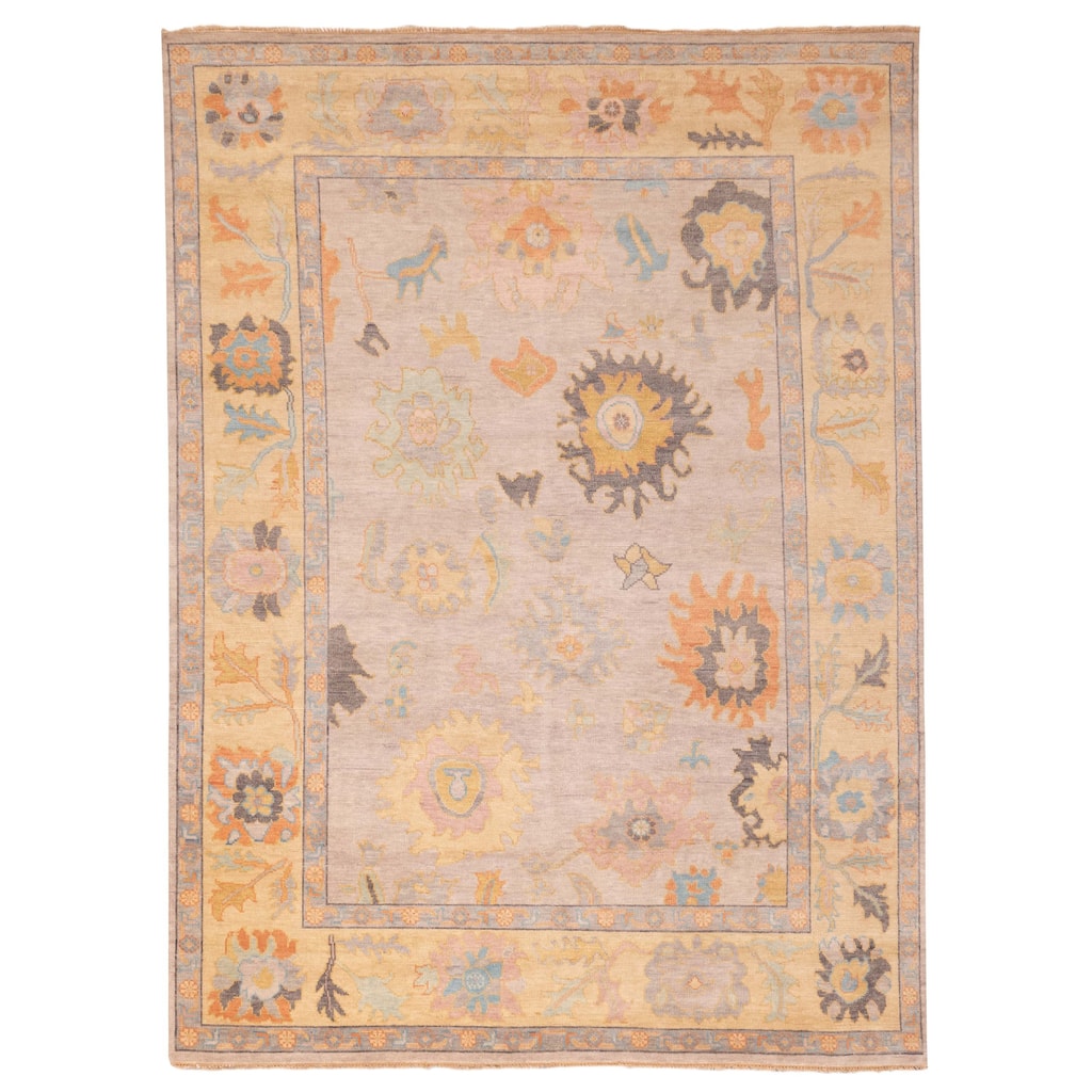 ECARPETGALLERY Hand-knotted Modern Oushak Light Grey Wool Rug - 8'11 x 11'11