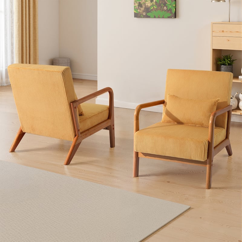 Modern Upholstered Accent Chair with Wood Legs Set of 2