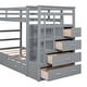 preview thumbnail 14 of 40, Twin Over Twin Bunk Bed with Trundle Bed, Staircase and 4 Storage Drawers, Solid Wood Bunk Beds with Stairs and Guardrail