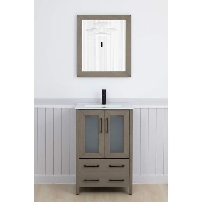 Vanity Art 24-Inch Single Sink Bathroom Vanity Set 2 Drawers, 1 Cabinet, 1 Shelf, Soft-Closing Doors with Free Mirror