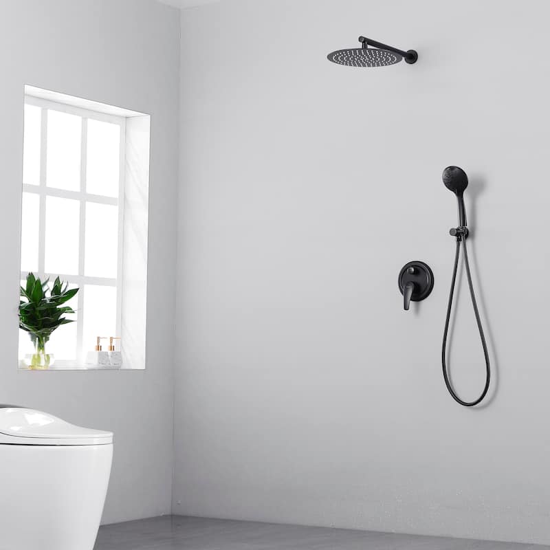 Clihome 5 Spray Patterns 12 in. Wall Mount Dual Shower Heads - 12" - Black