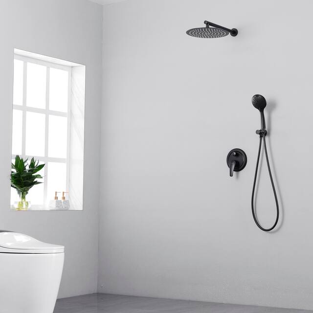 Clihome 5 Spray Patterns 12 in. Wall Mount Dual Shower Heads - 12" - Black