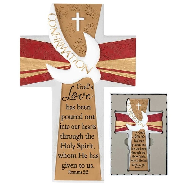 9.5" Beige and Red Leaf Engraved with Quotes Cross Tabletop - N/A