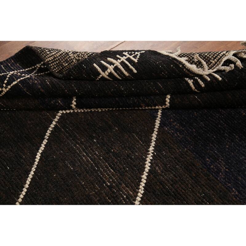 Dark Brown Trellis Moroccan Oriental Area Rug Hand-Knotted Wool Carpet - 5'11"x 9'7"