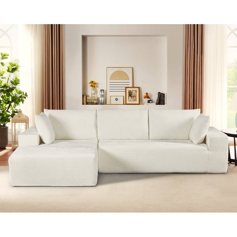 2 Piece Convertible Corduroy L Shaped Sectional Couches for Living Room or Home Office, No Assembly