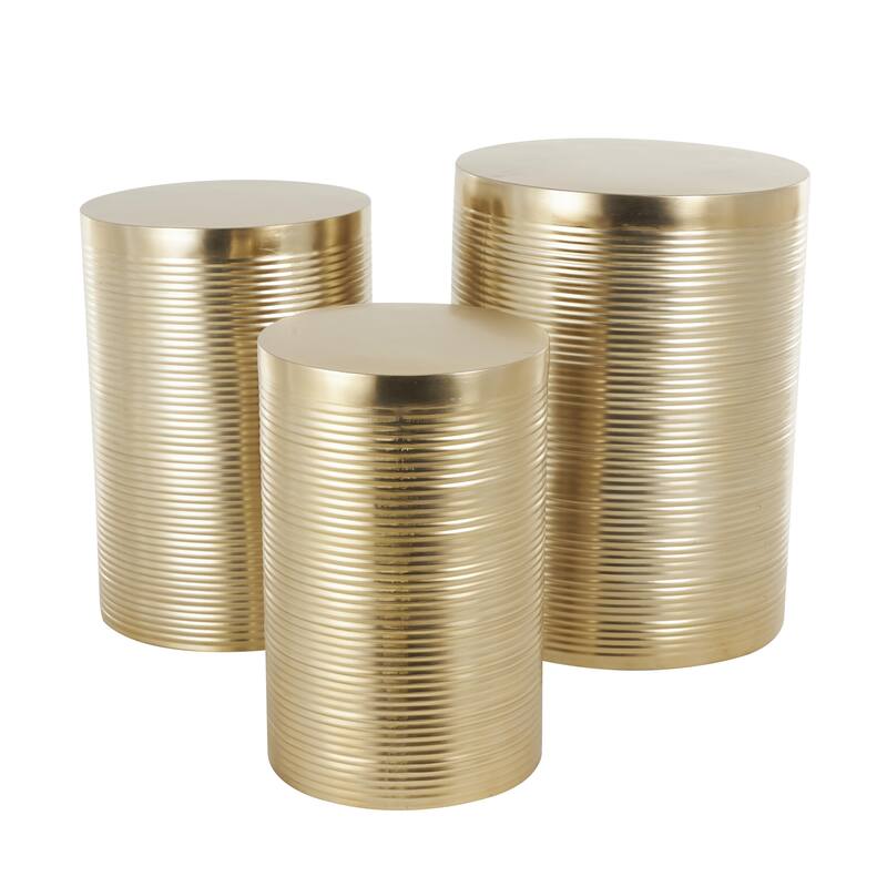 Metal Drum Ribbed Accent Table - Set of 3 Silver or Gold - Roche River Decor