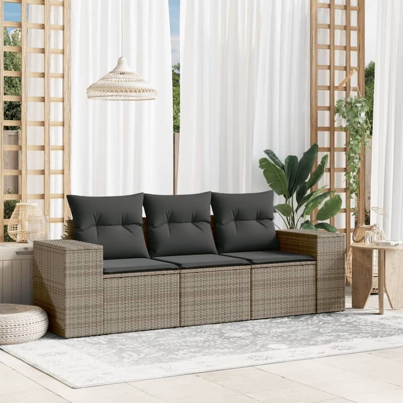 vidaXL Patio Sofa Set with Cushions Outdoor Furniture 4 Piece Poly Rattan - Gray without table - 24.4 x 36.6 x 27.2