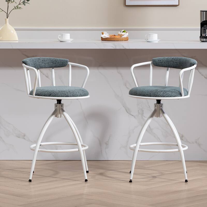 Swivel Counter Height Bar Stool Set of 2, Kitchen Island Chairs with Backrest, Upholstered Dining Chairs with Footrest