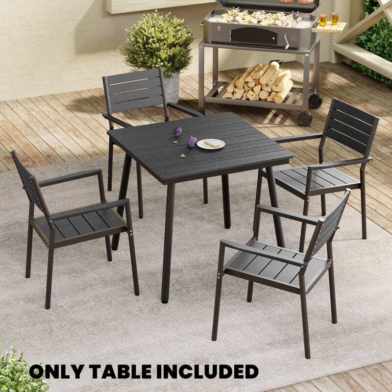 Outdoor Dining Furniture Rectangular Dining Table with Umbrella Hole - 31.1 in L* 31.1 in W * 29.3 in H, Black