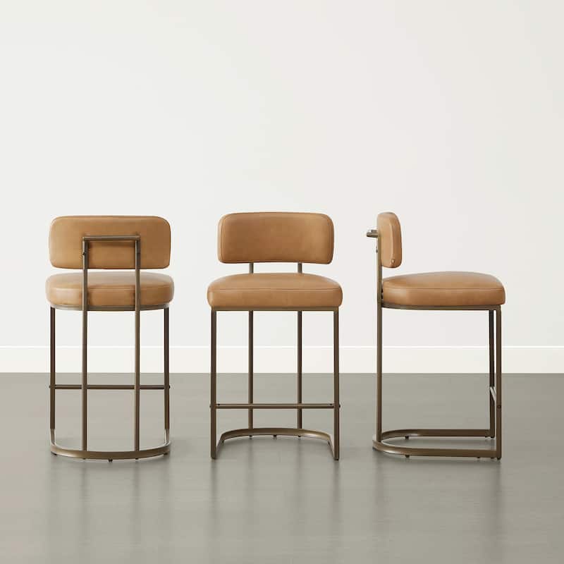 Arthur 26 inch Counter Height Bar Stool Set with Brass Frame - Set of 3 - Brown