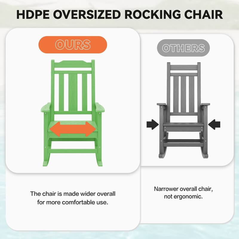 Outdoor Patio HDPE Rocking Chiar, Extra Wide Seat & Backrest
