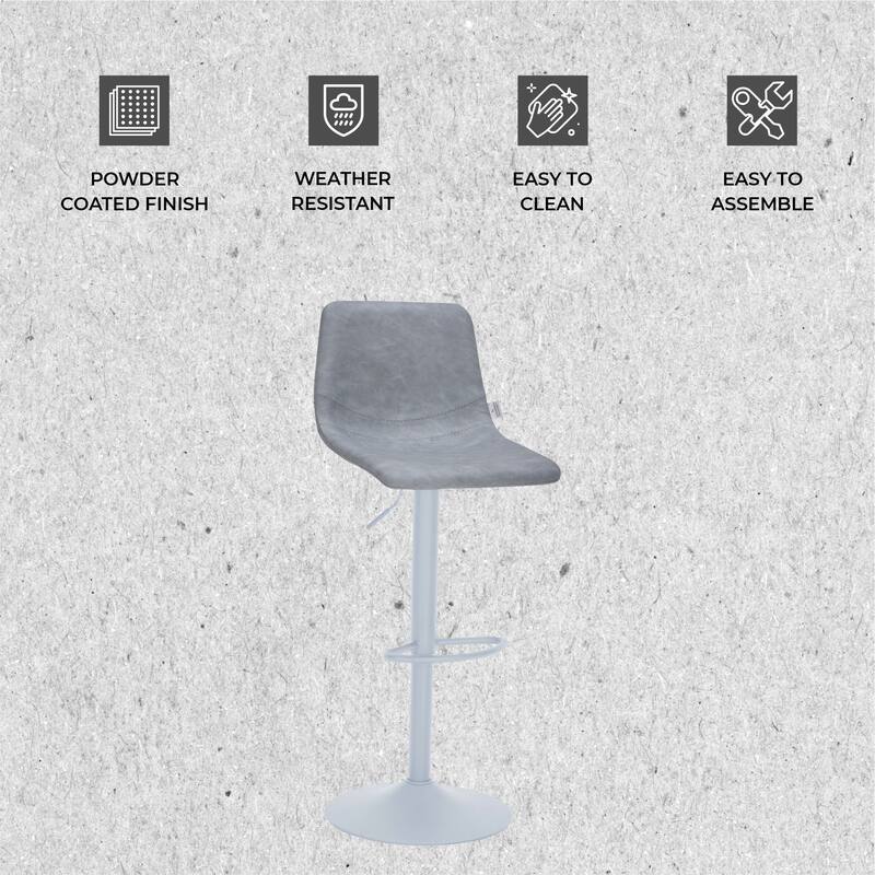 Adjustable Height Bar Stool in Leather Upholstery With White Iron Base Tilbury Collection