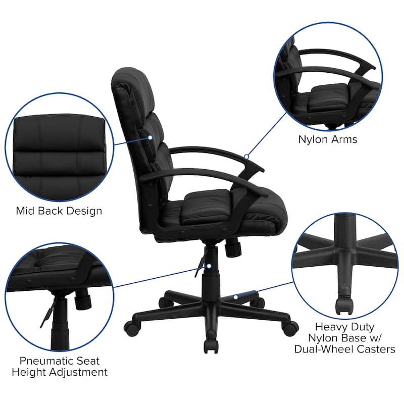Mid-Back LeatherSoft Swivel Office Chair with Accent Divided Back and Arms