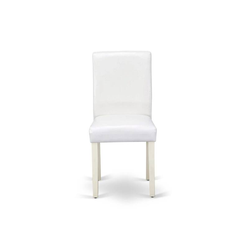 East West Furniture Dining Table Set- a Wooden Table and White Faux Leather Upholstered Chairs, Linen White(Pieces Options)