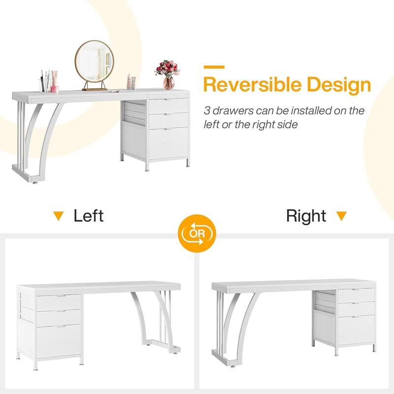 Vanity Desk 59" Dressing Table, Chic Makeup Desk with 3 Reversible Drawers for Bedroom, Home Room