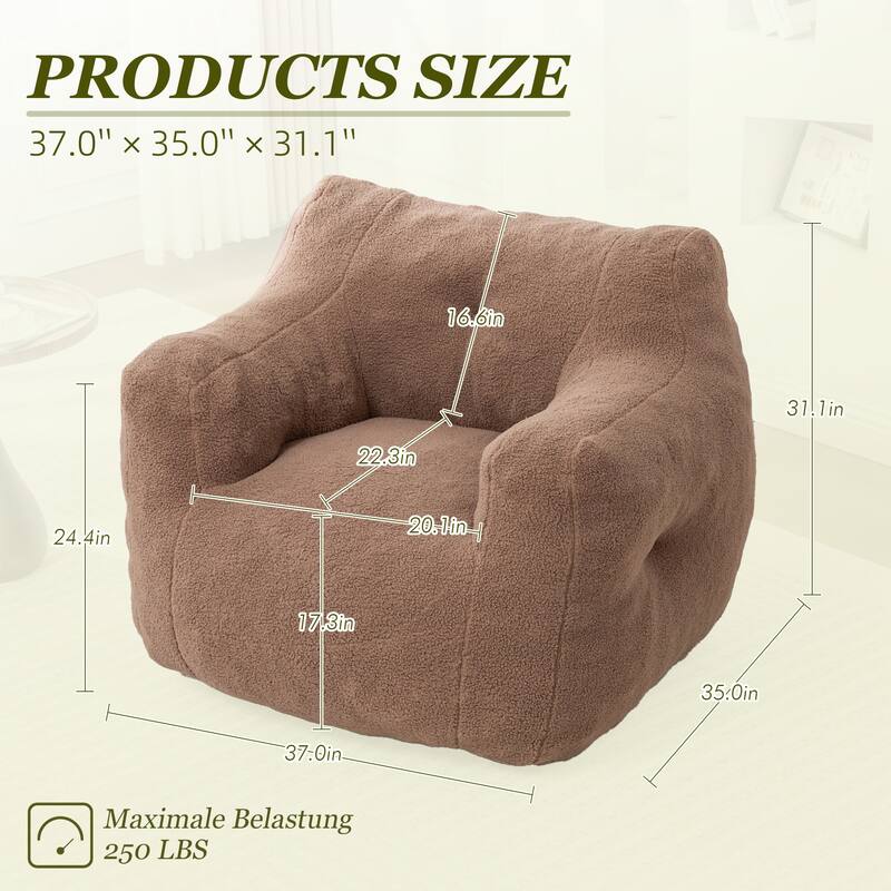 HOMEFUN Teddy Fabric Upholstered High-Density Foam Bean Bag Sofa Chair with Armrests