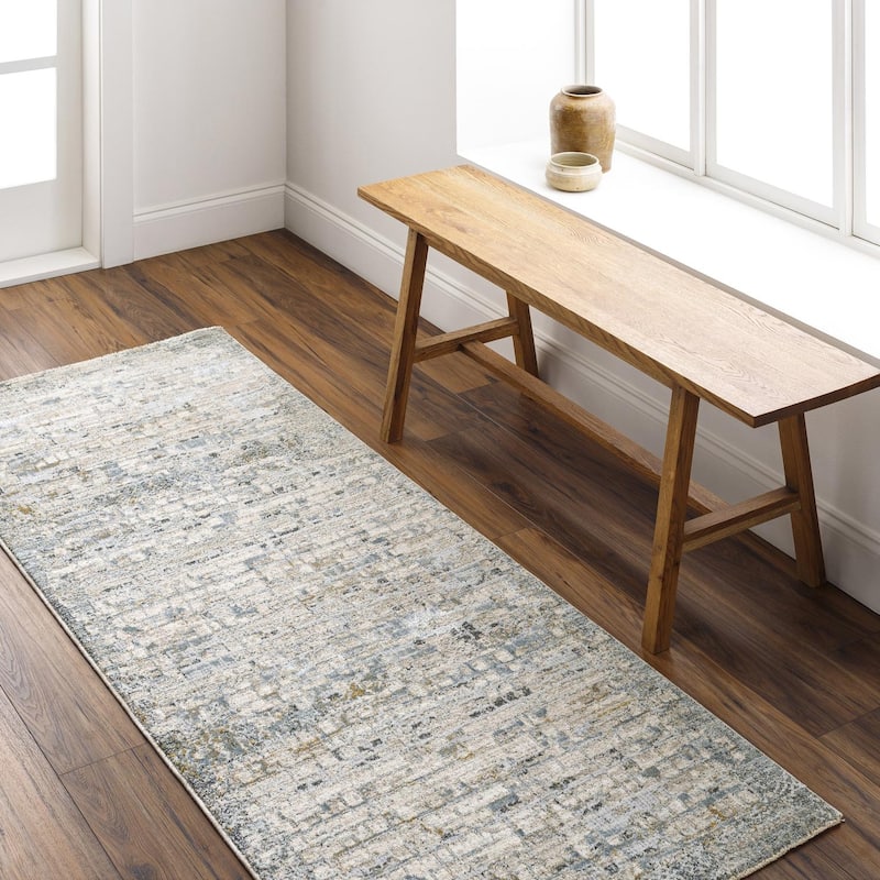 Livabliss Mid-Century Modern Dresden Abstract Area Rug - 2'7" x 7'3" - Taupe/Blue