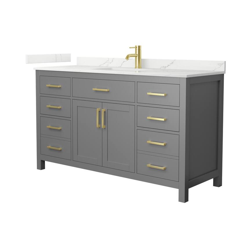 Wyndham Collection WCG2424-60S-QTZ-UNSMXX Beckett 60" Free Standing - Dark Gray / Giotto Quartz Top / Brushed Gold