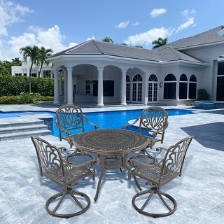5-Piece Cast Aluminum Patio Dining Set with 4 Swivel Chairs