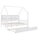 preview thumbnail 5 of 15, Full Size Kids Bed with Trundle and Back Shelf, Wooden House Frame with Roof and Play Area Design