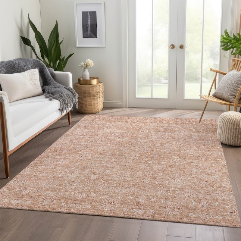 Machine Washable Indoor/ Outdoor Chantille Traditional Floral Rug - Coral - 10' x 14'