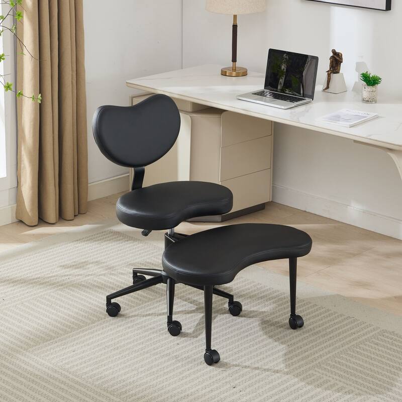 Meditation Chair Plus, Cross Legged Chair with Wheels, Criss Cross Desk Chair with Lumbar Support and Adjustable Stool - Black