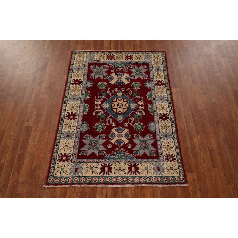 Red Kazak Oriental Rug Hand-Knotted Wool Carpet - 4'0" x 5'8"