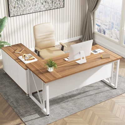 63" L-Shaped Computer Desk with 47 inches Lateral File Cabinet, Executive Desk Home Office Furniture Desk Set