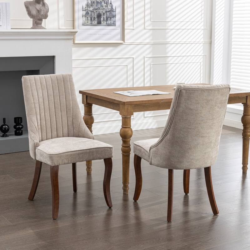 GDF Studio- Rayon Linen Upholstered Dining Chair with Wood Curved Legs, Set of 2