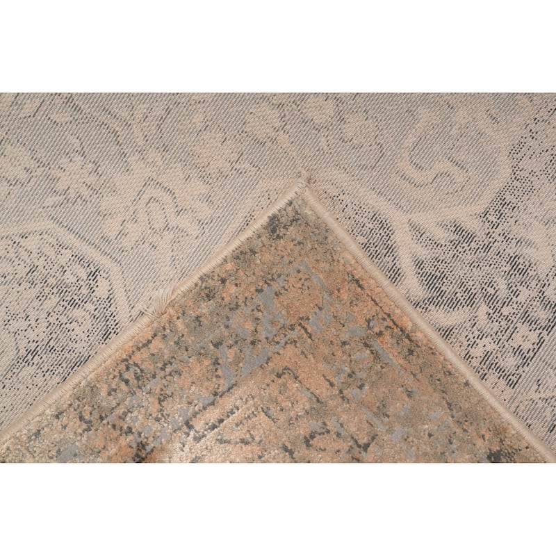 Machine Made Oriental Polyester Carpet Traditional Medallion Multi-Colored Tabriz Area Rug - 8' 0'' X 4' 9''