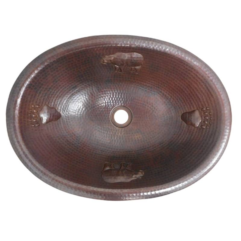 19" Oval Copper Bathroom Sink Country Bear/Bear Paw Design by SimplyCopper - 19" x 14" x 5"