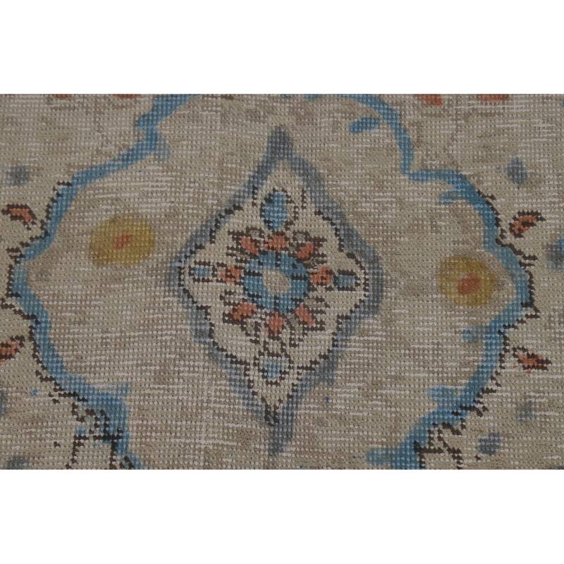 Tabriz Persian Area Rug Beige Floral Handmade Wool Carpet - 7'10"x 11'1"