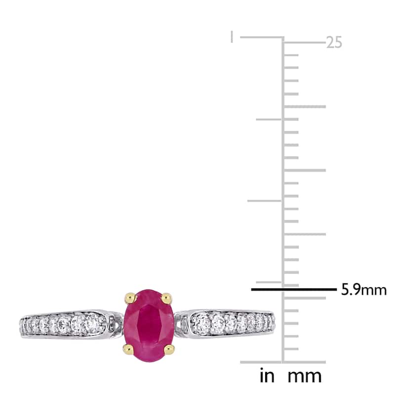 Miadora 2-Tone 10k White and Yellow Gold Ruby and 1/6ct TDW Diamond Engagement Ring