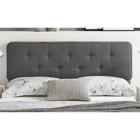 Glendale Traditional Charcoal Fabric Button Tufted King Size Grey Wooden Headboard