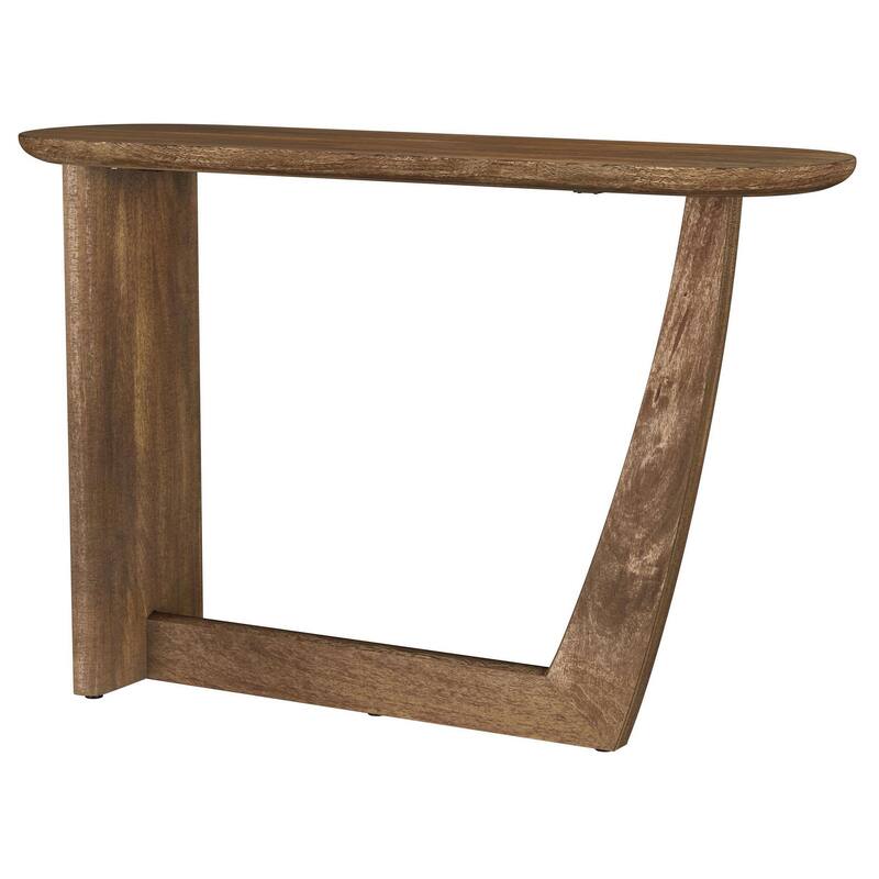 Leti Sofa Console Table, 46 Inch, Brown Mango Wood, L Shaped Base