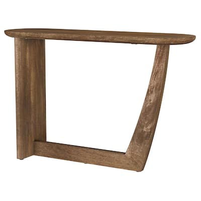 Leti Sofa Console Table, 46 Inch, Brown Mango Wood, L Shaped Base