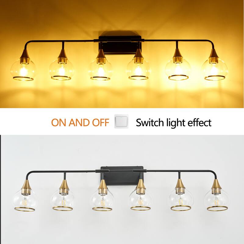 48" Modern 6-Light Vanity Wall Sconce, Bathroom Light Fixture with Clear Glass Shades