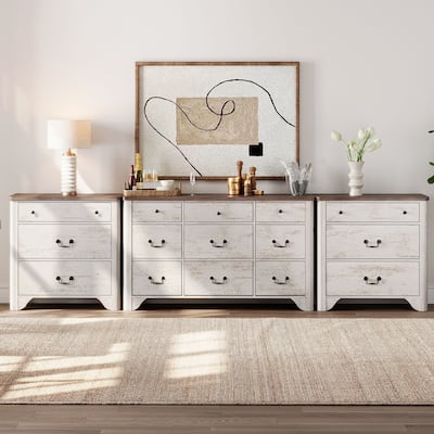 WAMPAT 3 Pieces Farmhouse Dresser Set,Wooden Storage Cabinet for Bedroom, Hallway, Closet