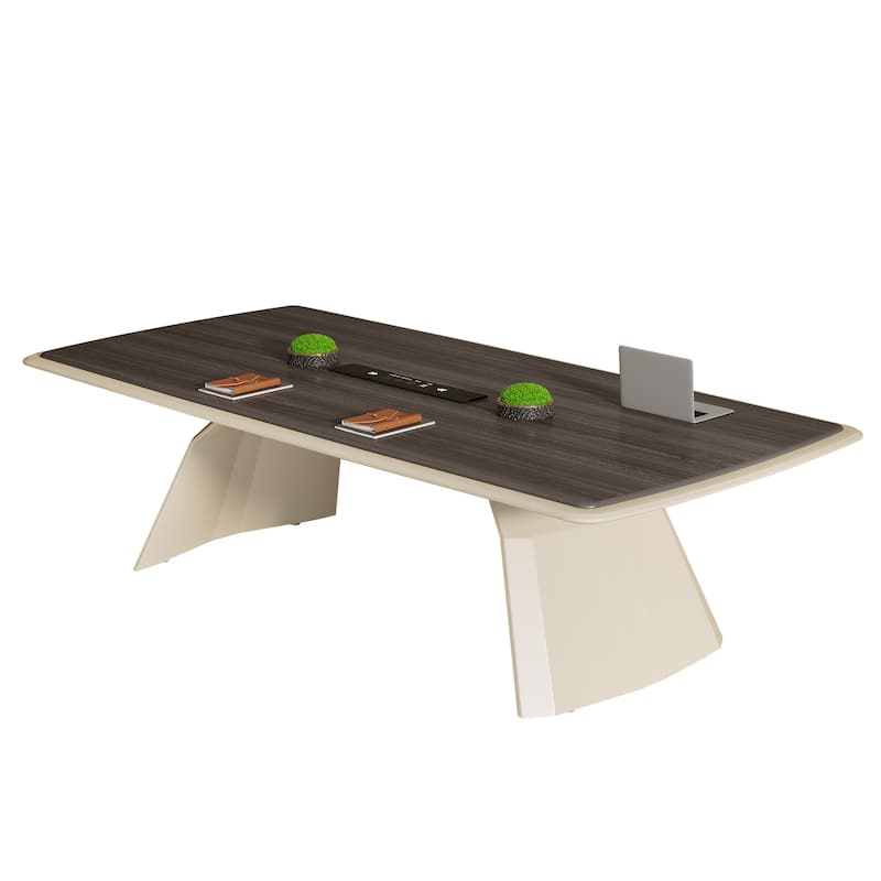 Conference Table With Stainless Steel Base And Recessed Power Strip Socket