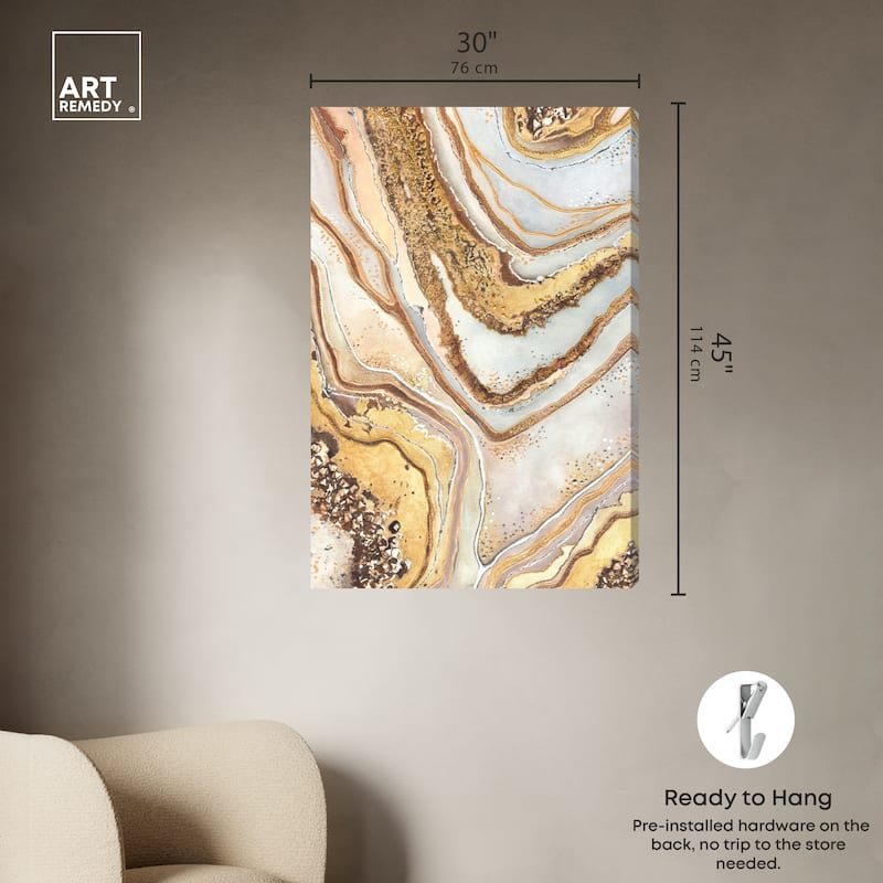 Art Remedy Golden Lines Gallery Wrapped Mineral, Agate & Geode 1 Piece Canvas Wall Art