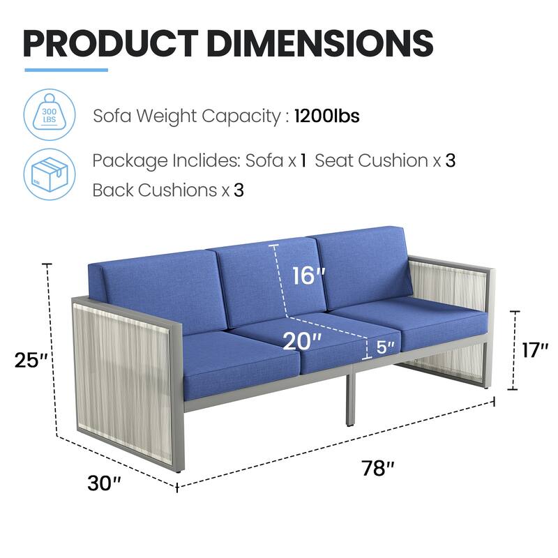 3 Seats Patio Sofa All Weather Wicker Patio Couch